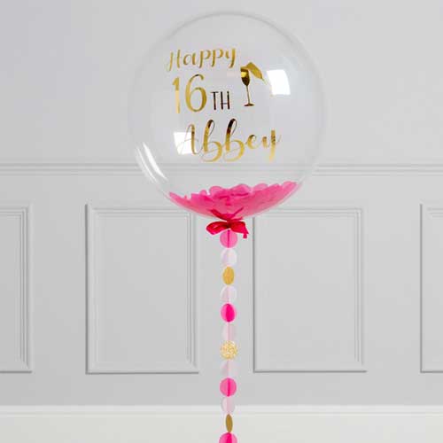 16th Birthday Party Personalized Pink Bubble Helium Balloon