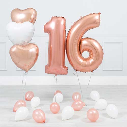 16th Birthday Rose Gold Helium Balloon Bouquet-1