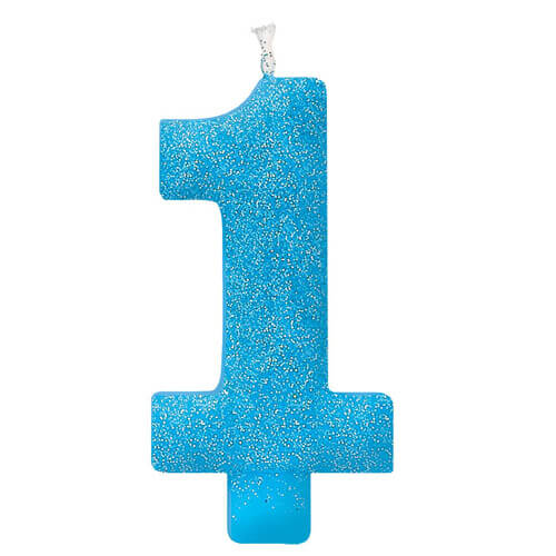 Party Balloon 5" No. 1 Blue Glitter Candle