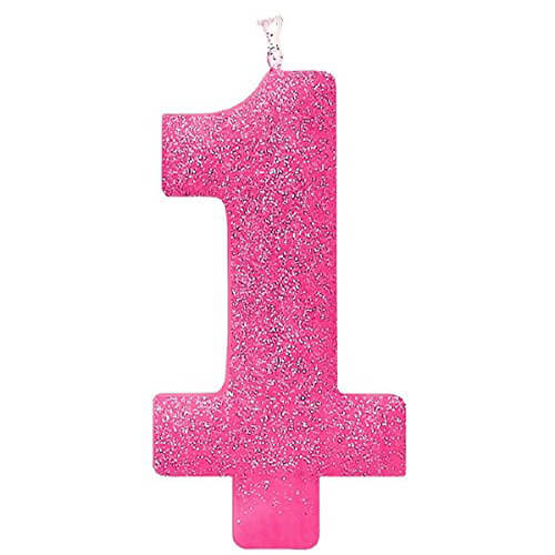 Party Balloon 5" Pink No. 1 Glitter Candle