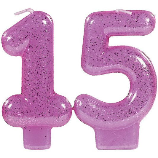 Party Balloon Pink Glitter No. 15 Candle