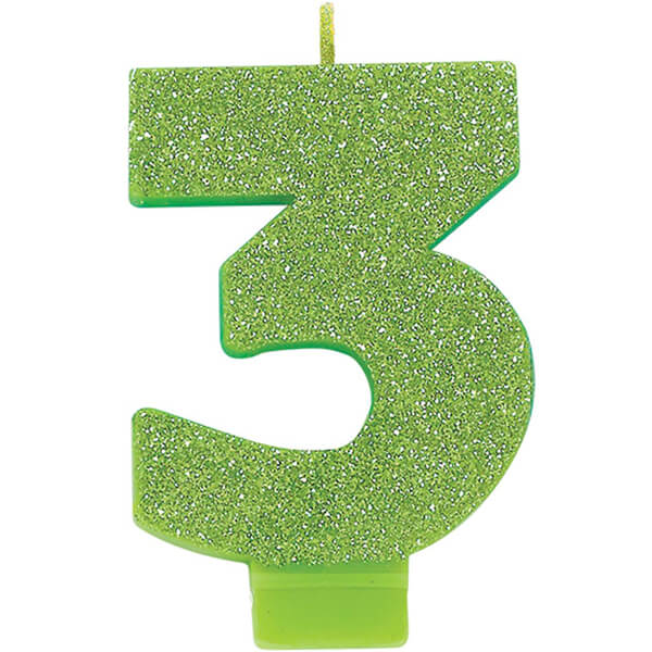 Party Balloon Glitter Kiwi Green No. 3 Candle