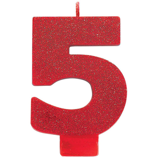 Party Balloon No. 5 Red Glitter Candle