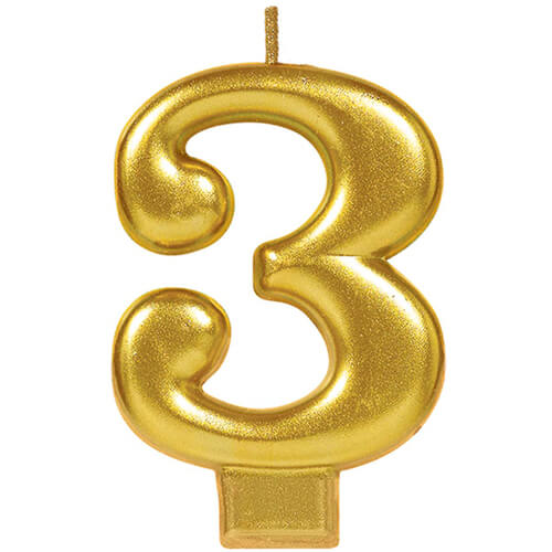 Party Balloon Gold Mettalic #3 Candle