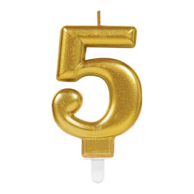 Party Items Gold metallic  Number 5 Candle