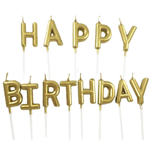 Party Item Gold Happy Birthday Toothpick Candles