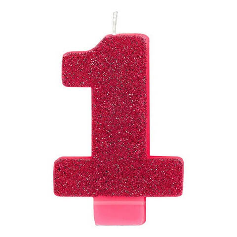 Party Balloon No. 1 Pink Glitter Candle
