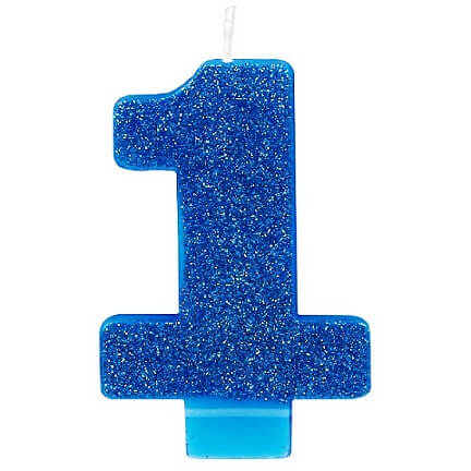 Party Balloon Blue Glitter No. 1 Candle