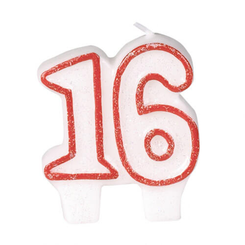 Party Balloon 16th Birthday Red Gitter Candle 