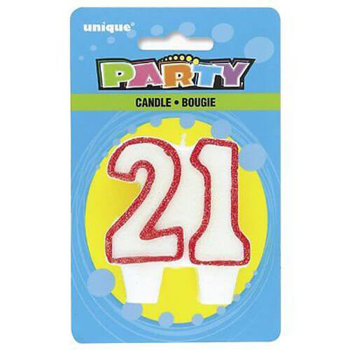 Party Balloon 21st Birthday Glitter Red Outline Candle