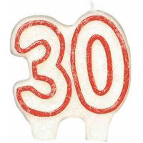 Party Balloon 30th Birthday Red Gitter Candle 