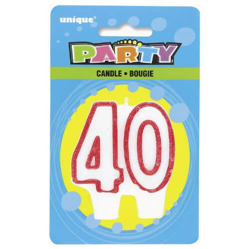 Party Balloon 40th Birthday Glitter Red Outline Candle