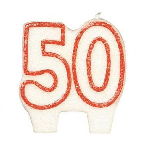 Party Balloon 50th Birthday Glitter Red Outline Candle