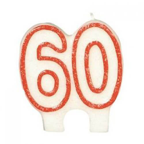 Party Balloon 60th Birthday Glitter Red Outline Candle