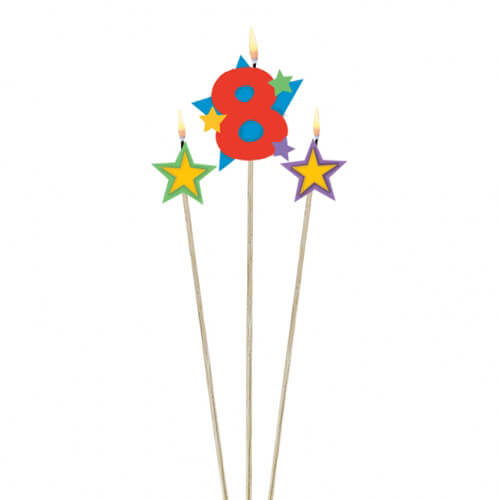 Party Balloon 7" Candle Birthday #8 Pick Star