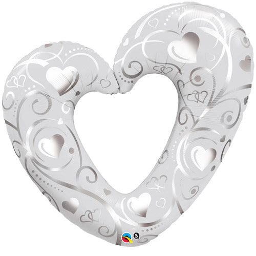 Party Balloons Hearts &amp; Filigree Pearl White Foil Balloon