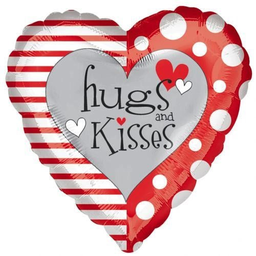 Party balloons 18" Red &amp; White Hugs &amp; Kisses Foil Balloon S40