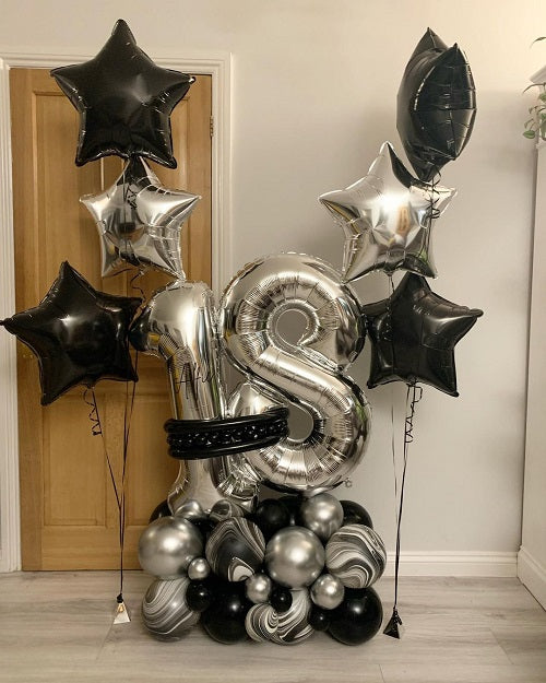 Party Balloon Silver & Black Marvel 18th Birthday Balloon Bouquet