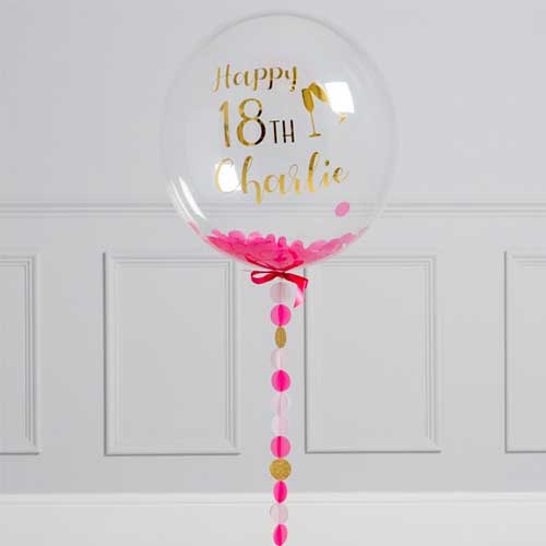 18th Birthday Party Personalized Pink Bubble Helium Balloon
