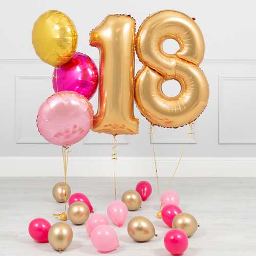 18th Birthday Party Gold Number Balloon Bouquet