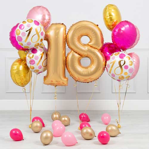 18th Birthday Bubble With Golden Number Balloon Bouquet