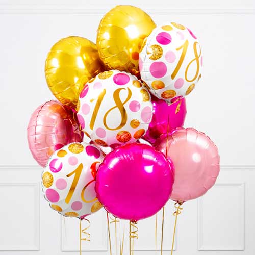 18th Birthday Pink & Gold Foil Balloon Bouquet