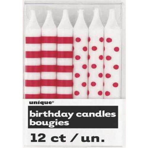 Party Balloons 12 Red Strip/Dot Birthday Candle