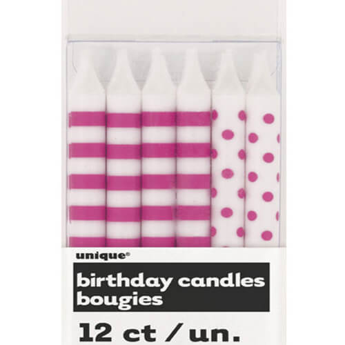Party Balloons Celebrate Hot Pink Striped Birthday Candle