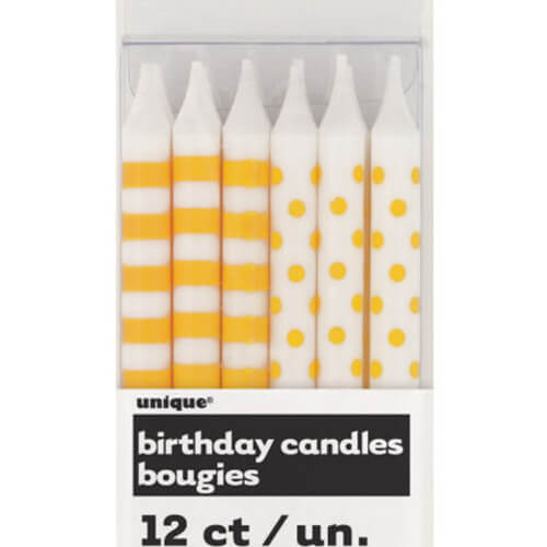 Party Balloons Celebrate Yellow Strip/Dot Birthday Candle