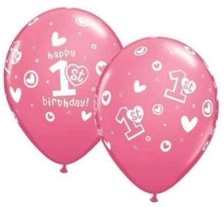 Party Balloon 11 Inch 1st BDAY Circle Hearts Girls Balloons -25