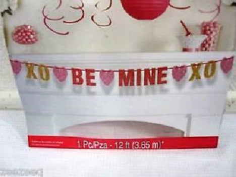 Party Balloons 12Ft Valentines Glitter "Be Mine" Letter Banner Garland 1Ct.