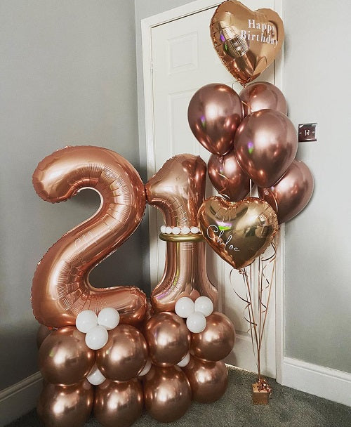Party Balloons Rose Gold Theme 21st Birthday Balloon Bouquet