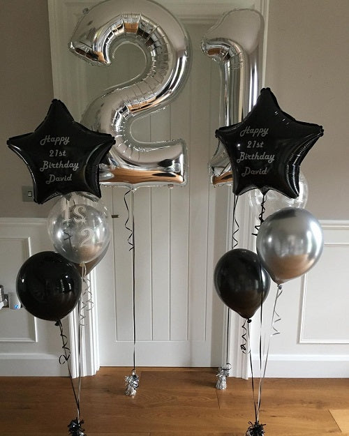 Party Balloons Silver & Black 21st Birthday Balloon Bouquet
