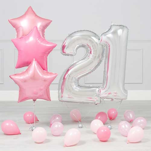 21st Birthday Rose Pink Silver Balloon Bouquet