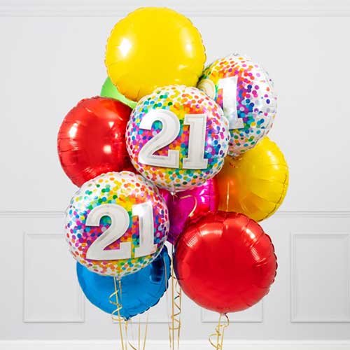 21st Birthday Multi Colour Foil Balloon Bouquet