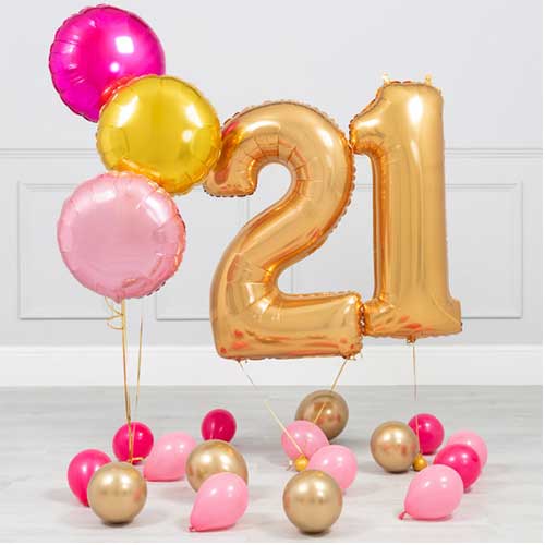 21st Birthday Party Gold Number Balloon Bouquet