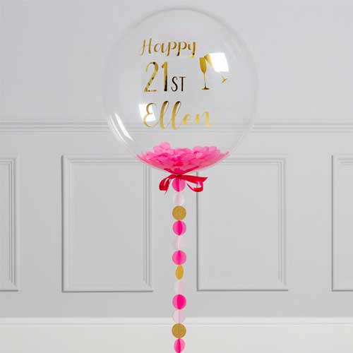 21st Birthday Party Personalized Pink Bubble Helium Balloon