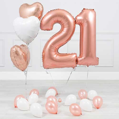 21st Birthday Rose Gold Helium Balloon Bouquet