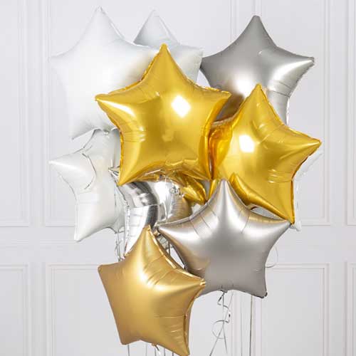 Silver Gold Star Helium Balloons Bouquet
