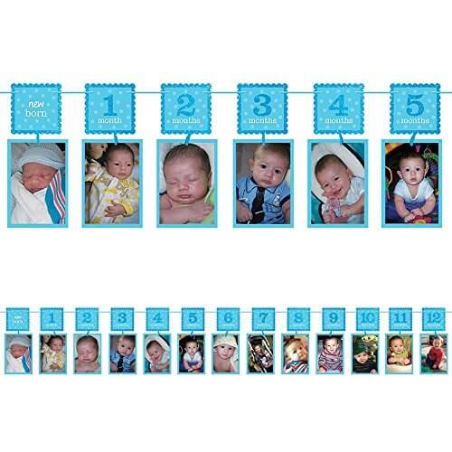 Party Balloon 1st Birthday Blue Glitter Photo Garland