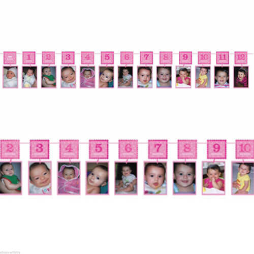 Party Balloon 1st Birthday Pink Glitter Photo Garland