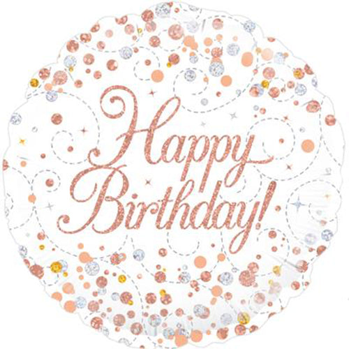 Party Balloons  Oaktree 18" Sparkling Fizz Birthday White &amp; Rose Gold Holographic