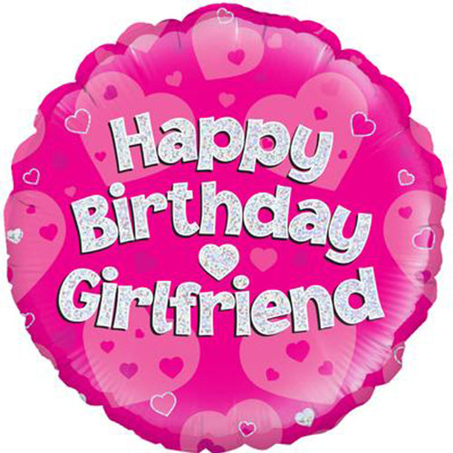Party Balloon Oaktree 18" Happy Birthday Girlfriend Pink Holographic