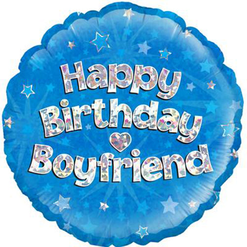 Party Balloon Oaktree  Happy Birthday Boyfriend Blue Holographic 18" Foil Balloon 
