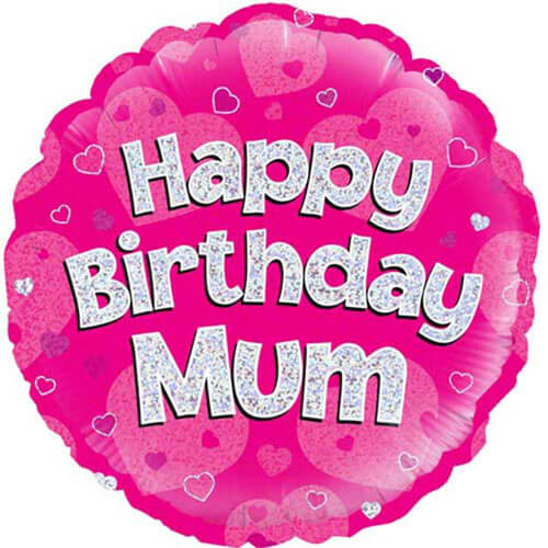 Party Balloon Oaktree 18" Happy Birthday Mum Pink Holographic