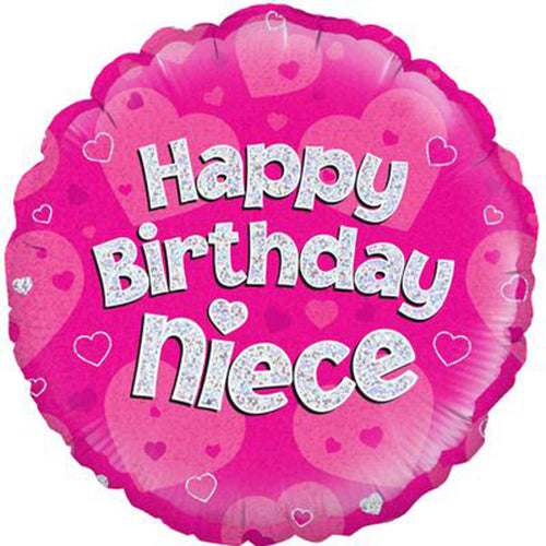 Party Balloon Oaktree  Happy Birthday Niece Pink Holographic 18" foil Balloon 