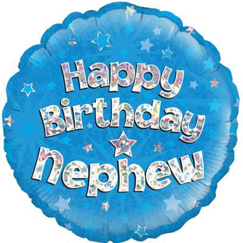 Party Balloon Oaktree  Happy Birthday Nephew Blue Holographic 18" Foil Balloon 