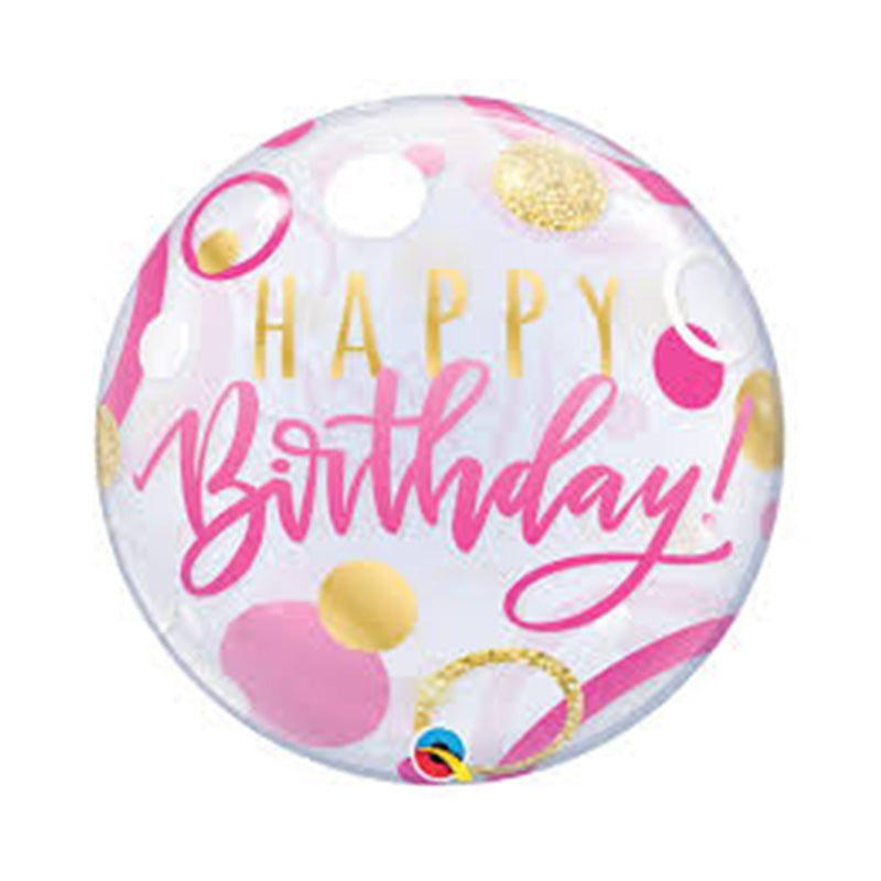 HAPPY BIRTHDAY 22" PINK AND GOLD BUBBLE BALLOON 