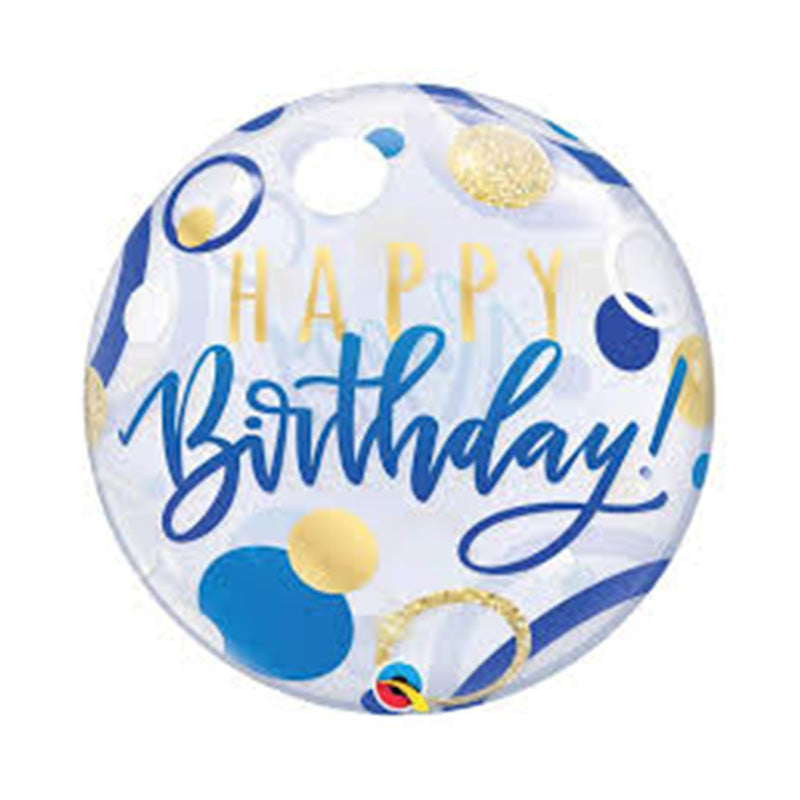 HAPPY BIRTHDAY BLUE GOLD BUBBLE BALLOON 22" 