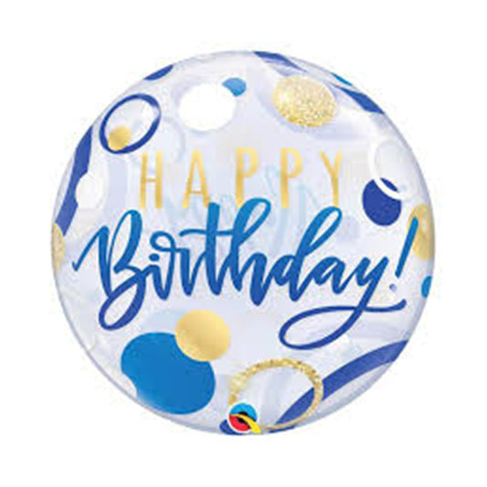 HAPPY BIRTHDAY BLUE GOLD BUBBLE BALLOON 22" 